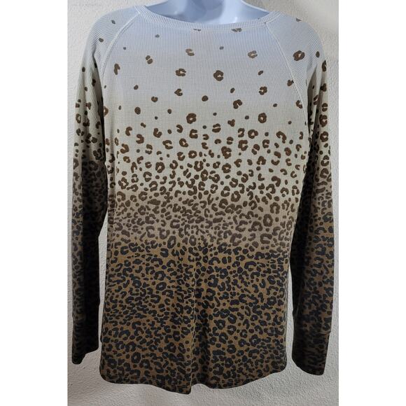 Ruby Rd Brown Ombre Animal Print Sequin Top Medium Lightweight Soft Stretch - Picture 3 of 4